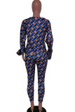 Blue Casual Venetian Plaid Two Piece Suits Long Sleeve Regular Two Pieces