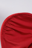 Red Sexy Solid Patchwork Fold Strapless One Step Skirt Dresses