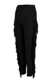 Khaki Casual Solid Tassel Patchwork Skinny High Waist Pencil Solid Color Bottoms