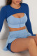 Blue Casual Sportswear Solid Hollowed Out Patchwork Zipper O Neck Long Sleeve Two Pieces