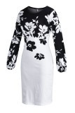 Red Fashion Casual Print Basic O Neck Long Sleeve Dresses