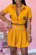 Yellow Fashion Street Letter Patchwork Turndown Collar Short Sleeve Two Pieces