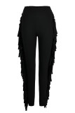 Khaki Casual Solid Tassel Patchwork Skinny High Waist Pencil Solid Color Bottoms