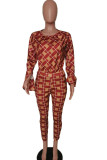 Red Casual Venetian Plaid Two Piece Suits Long Sleeve Regular Two Pieces