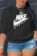 Black Fashion Sportswear Print Patchwork O Neck Tops
