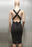 Black Sexy Bandage Patchwork Backless V Neck One Step Skirt Dresses