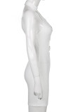 White Sexy Solid Hollowed Out Patchwork Backless Halter Pencil Skirt Dresses