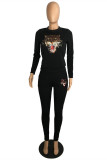 Black Fashion Casual Patchwork Sequins O Neck Long Sleeve Two Pieces