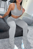 Pink Sexy Casual Solid Slit Fold U Neck Sleeveless Two Pieces