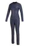Blue Fashion Casual Patchwork Basic Half A Turtleneck Long Sleeve Two Pieces