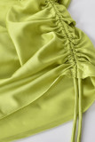 Green Sexy Solid Split Joint Draw String Fold Spaghetti Strap Sleeveless Two Pieces