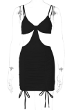 Black Sexy Solid Split Joint Spaghetti Strap Pencil Skirt Dresses