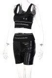Black Sexy Print Patchwork U Neck Sleeveless Two Pieces