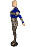 Red Fashion Casual Print Leopard Patchwork Hooded Collar Long Sleeve Two Pieces