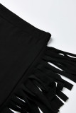 Khaki Casual Solid Tassel Patchwork Skinny High Waist Pencil Solid Color Bottoms