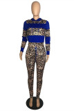 Red Fashion Casual Print Leopard Patchwork Hooded Collar Long Sleeve Two Pieces