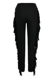 Khaki Casual Solid Tassel Patchwork Skinny High Waist Pencil Solid Color Bottoms