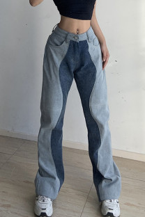 Blue Casual Street Solid Split Joint High Waist Denim Jeans