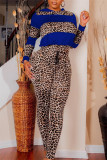 Red Fashion Casual Print Leopard Patchwork Hooded Collar Long Sleeve Two Pieces