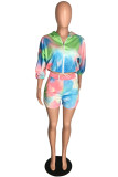 Multicolor Fashion Casual Print Tie Dye Basic Hooded Collar Long Sleeve Two Pieces