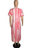 Pink Fashion Casual Print Slit O Neck Short Sleeve Dress Dresses