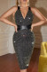 Black Sexy Bandage Patchwork Backless V Neck One Step Skirt Dresses