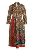 Yellow Fashion Casual Print Basic V Neck Long Sleeve Dresses