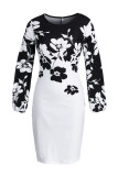 Red Fashion Casual Print Basic O Neck Long Sleeve Dresses