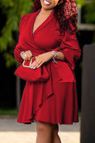 Silver Fashion Casual Solid Patchwork Turndown Collar Long Sleeve Dresses