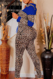 Red Fashion Casual Print Leopard Patchwork Hooded Collar Long Sleeve Two Pieces
