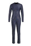 Blue Fashion Casual Patchwork Basic Half A Turtleneck Long Sleeve Two Pieces