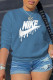 Blue Fashion Sportswear Print Patchwork O Neck Tops