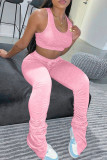 Pink Sexy Casual Solid Slit Fold U Neck Sleeveless Two Pieces