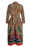 Yellow Fashion Casual Print Basic V Neck Long Sleeve Dresses