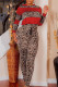 Red Fashion Casual Print Leopard Patchwork Hooded Collar Long Sleeve Two Pieces