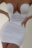 Red Sexy Solid Patchwork Fold Strapless One Step Skirt Dresses