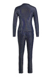 Blue Fashion Casual Patchwork Basic Half A Turtleneck Long Sleeve Two Pieces