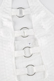 White Sexy Solid Hollowed Out Patchwork Backless Halter Pencil Skirt Dresses