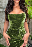 Green Sexy Elegant Solid Patchwork Backless Slit Halter Straight Dresses