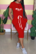 Red Casual Print Letter O Neck Waist Skirt Dresses