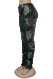 Camouflage Fashion Casual Print Fold Skinny High Waist Trousers