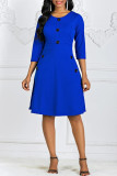 Royal Blue Fashion Casual Solid Basic O Neck A Line Dresses