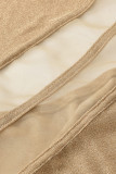 Gold Sexy Solid Patchwork See-through Backless Halter One Step Skirt Dresses