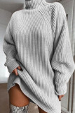 Dark Gray Fashion Casual Solid Basic Turtleneck Long Sleeve Dresses