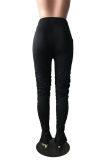 Black Fashion Casual Solid Fold Skinny High Waist Trousers