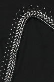 White Sexy Solid Patchwork Asymmetrical Hot Drill V Neck One Step Skirt Dresses