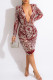Red Fashion Sexy Patchwork Sequins See-through V Neck Long Sleeve Dresses