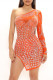 Orange Fashion Sexy Patchwork Hot Drilling See-through Oblique Collar Long Sleeve Dresses