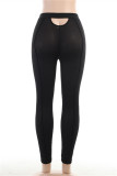 Black Fashion Casual Solid Hollowed Out Skinny High Waist Pencil Trousers