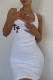 White Sexy Print Patchwork U Neck One Step Skirt Dresses